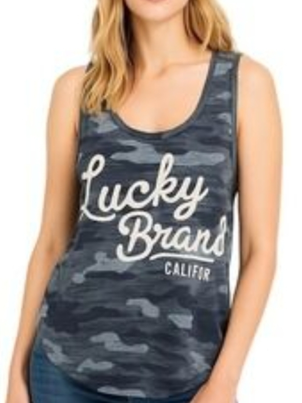 Lucky Brand Navy and Light Blue Camo Graphic Tank